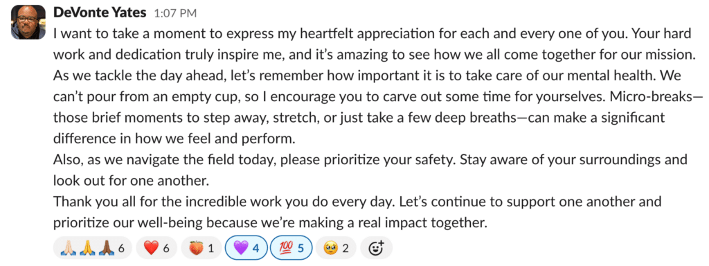 DeVonte Yates Slack message on Election Day 2024